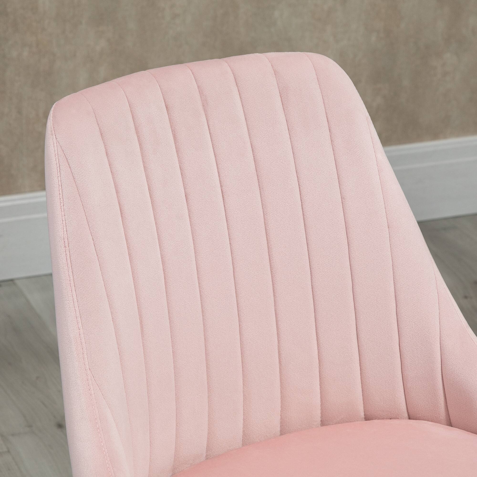Alt View 7. Vinsetto - Velvet Scallop Shape Mid-Back Office Chair with Swivel - Pink.