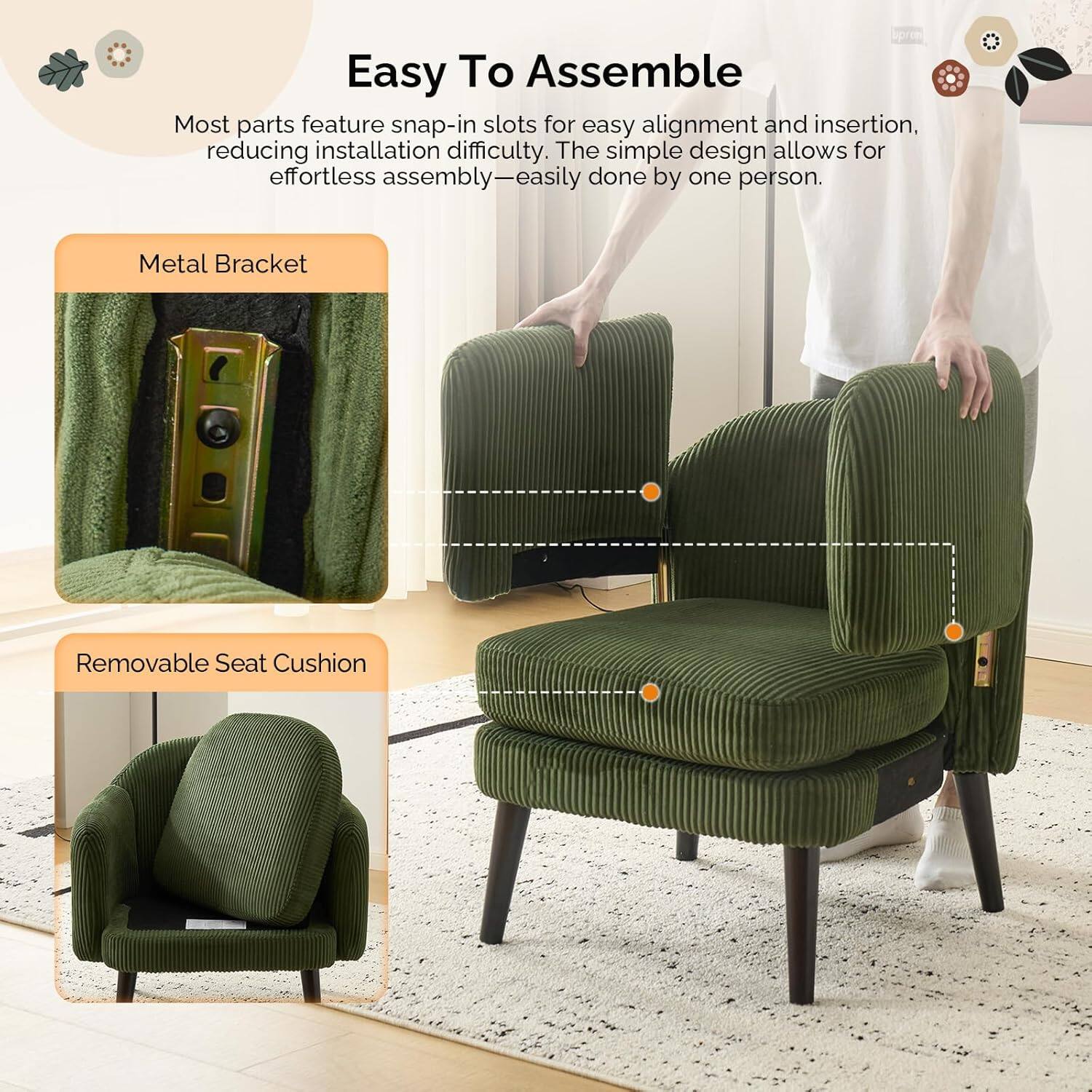 Easy To Assemble

Most parts feature snap-in slots for easy alignment and insertion, reducing installation difficulty. The simple design allows for effortless assembly—easily done by one person.

Metal Bracket

Removable Seat Cushion