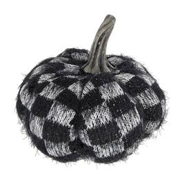 Boyel Living - 8.3 Inch Black Plaid Fabric Pumpkin Decor Halloween and Fall Home Decoration - Black,White