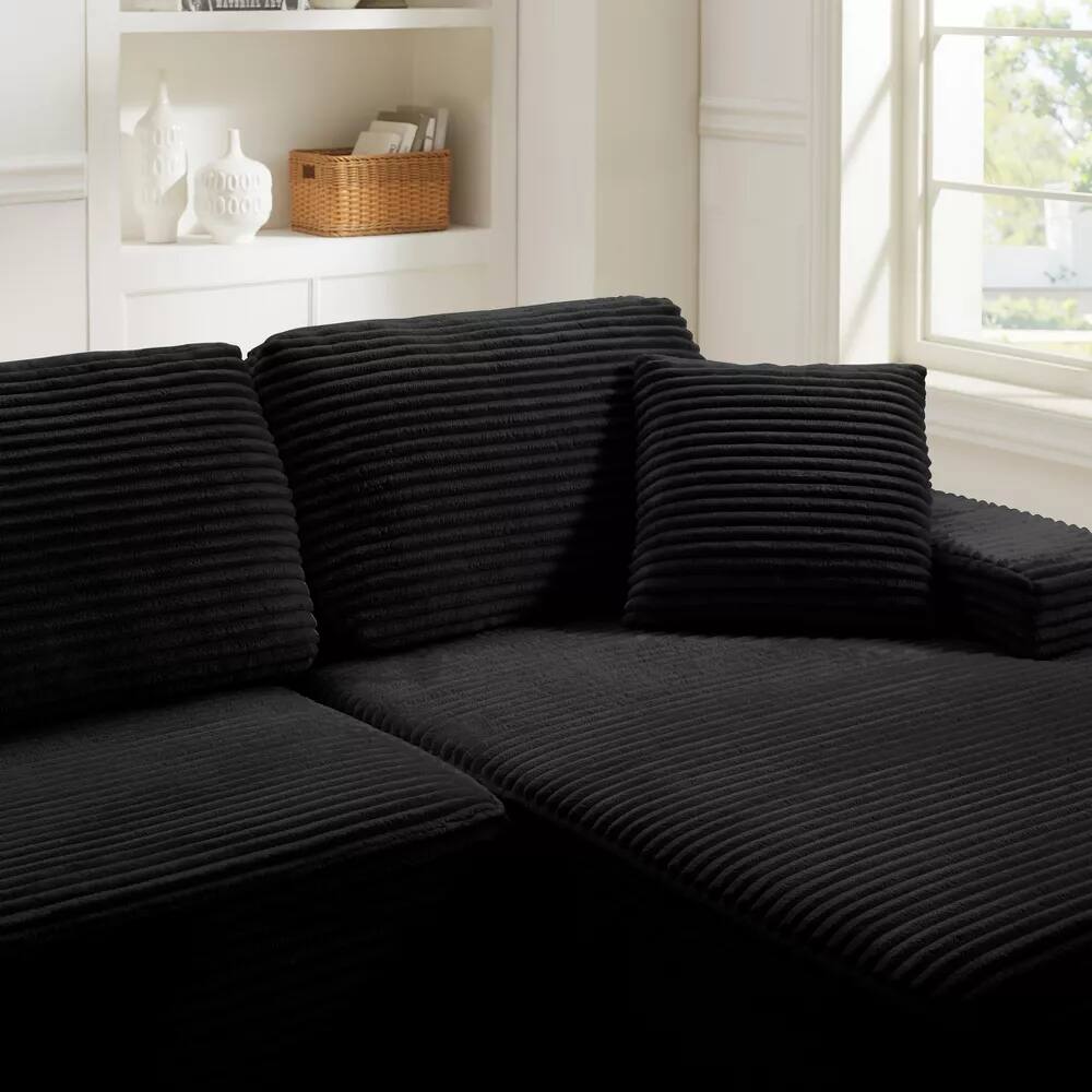 Alt View 6. Meqiodas - Boneless Couch for Living Room, Modular Sectional Sofa with Ottoman, Convertible L Shaped Couch, No Assembly Required - Black.