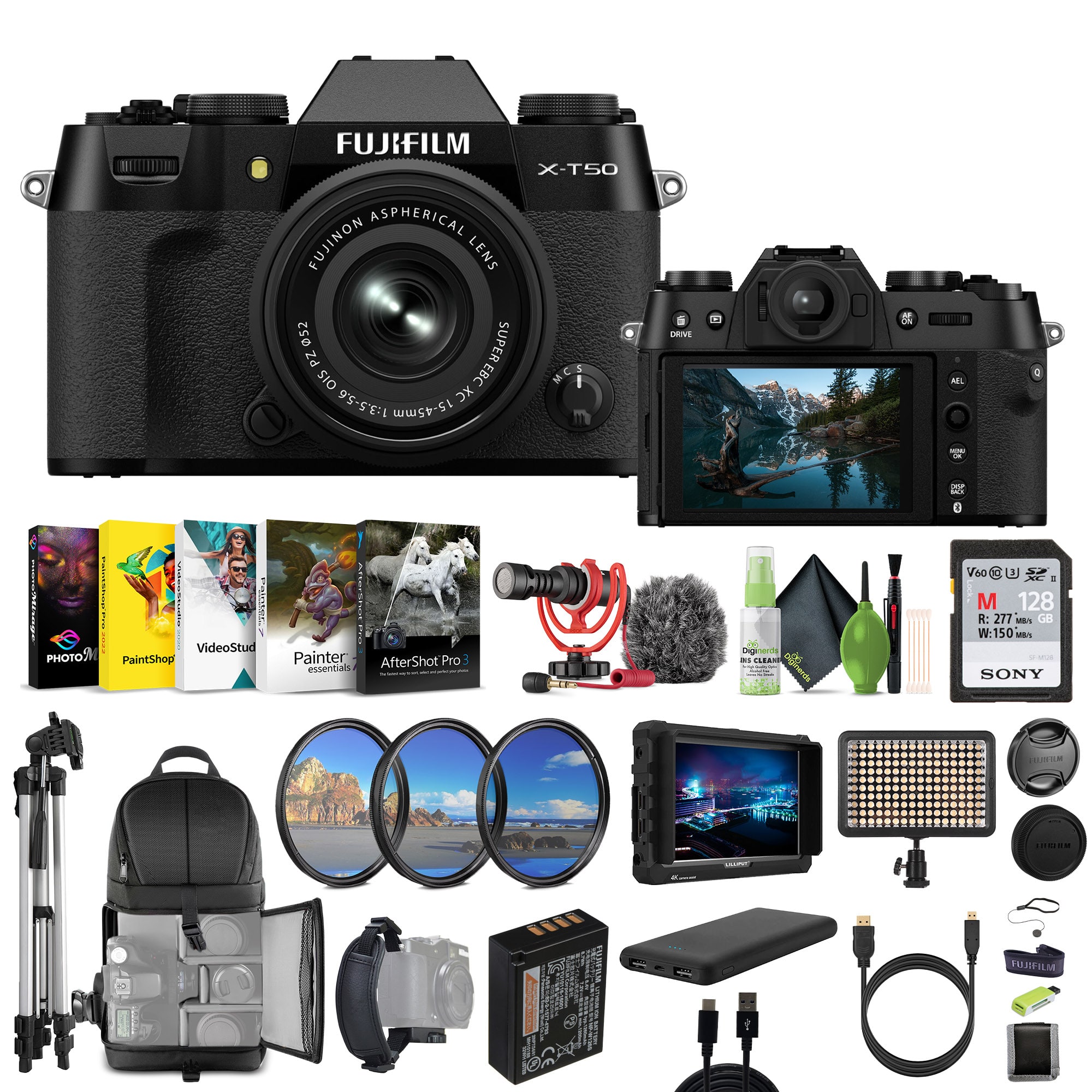 Fujifilm - X-T50 Mirrorless Digital Camera XC15-45mmF3.5-5.6 OIS PZ Bundle - Black