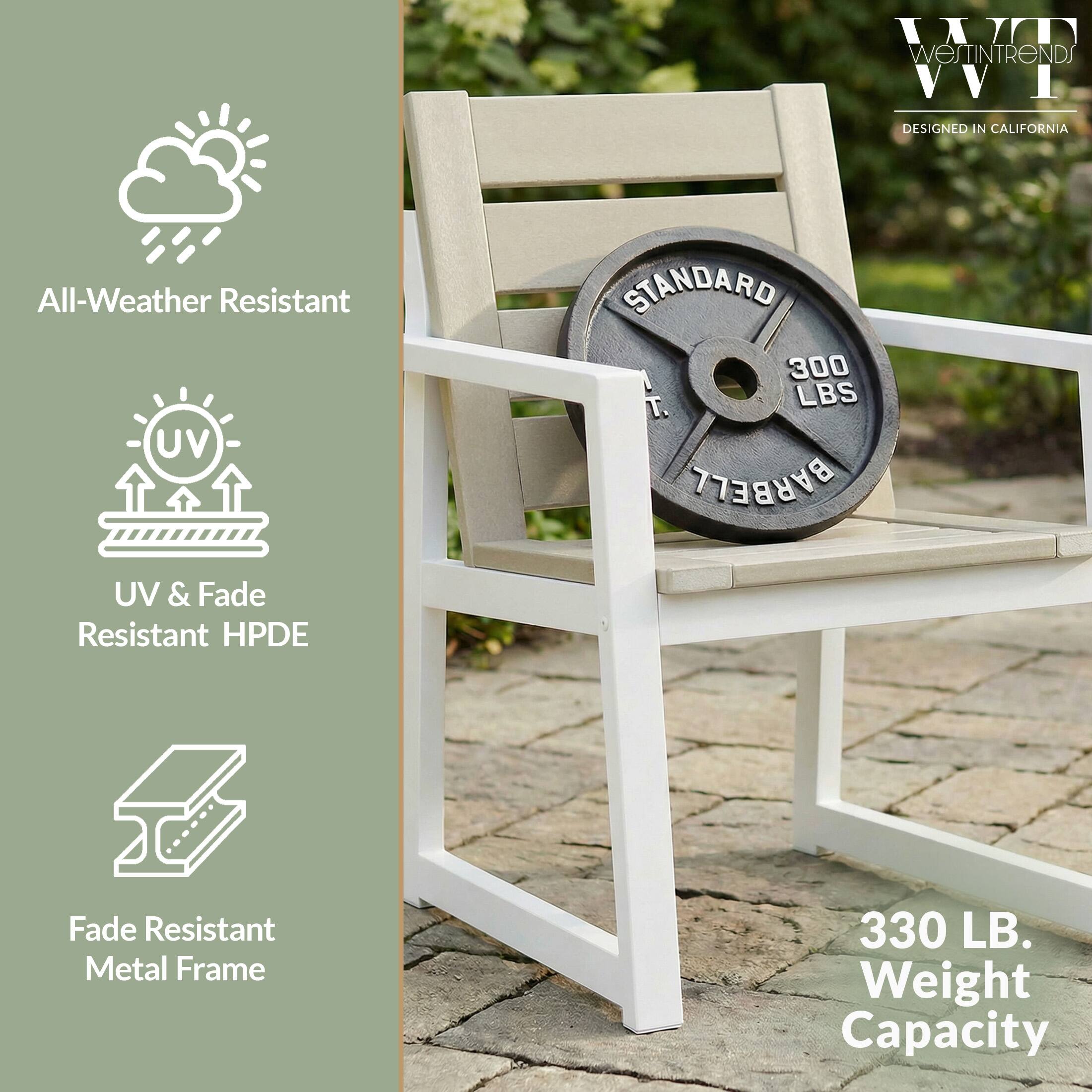 IIIT WESTINTRENDS  
DESIGNED IN CALIFORNIA  
All-Weather Resistant UV  
STANDARD 300 T. LBS BARBELL  
UV & Fade Resistant HPDE  
+ Fade Resistant Metal Frame  
330 LB. Weight Capacity