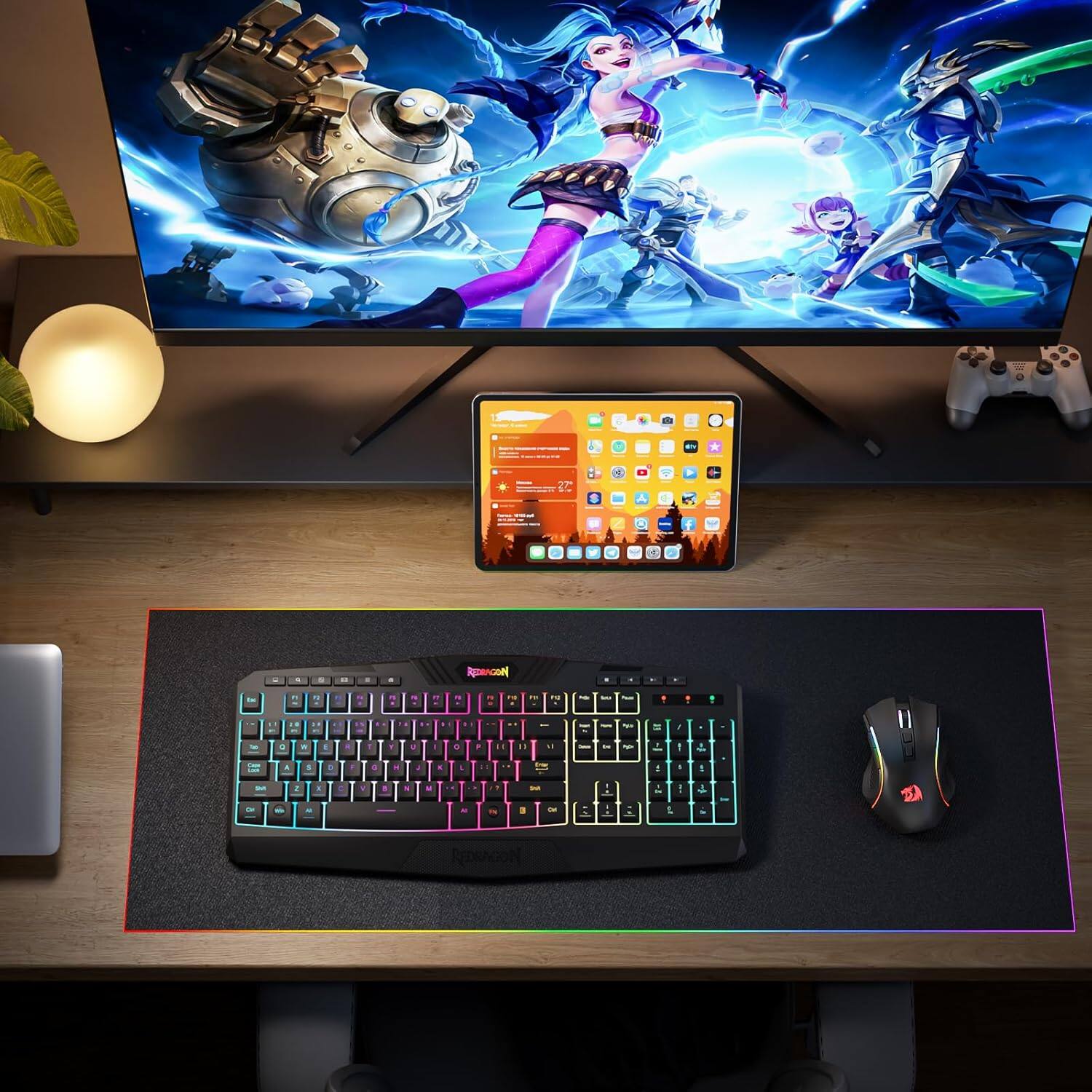 Alt View 4. REDRAGON - S101M-KS Gaming Keyboard & Mouse Wireless w/ Tri-Mode, RGB Keyboard, 4800 DPI Gaming Mouse, Multimedia Keys for Wins, PC - Black.