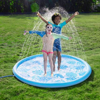 Front. Joyfy - 72" Non-Slip Splash Pad Sprinkler Outdoor Water Play Mat for Kids, Toddlers & Dogs Durable Backyard Pool Party Toy Blue.
