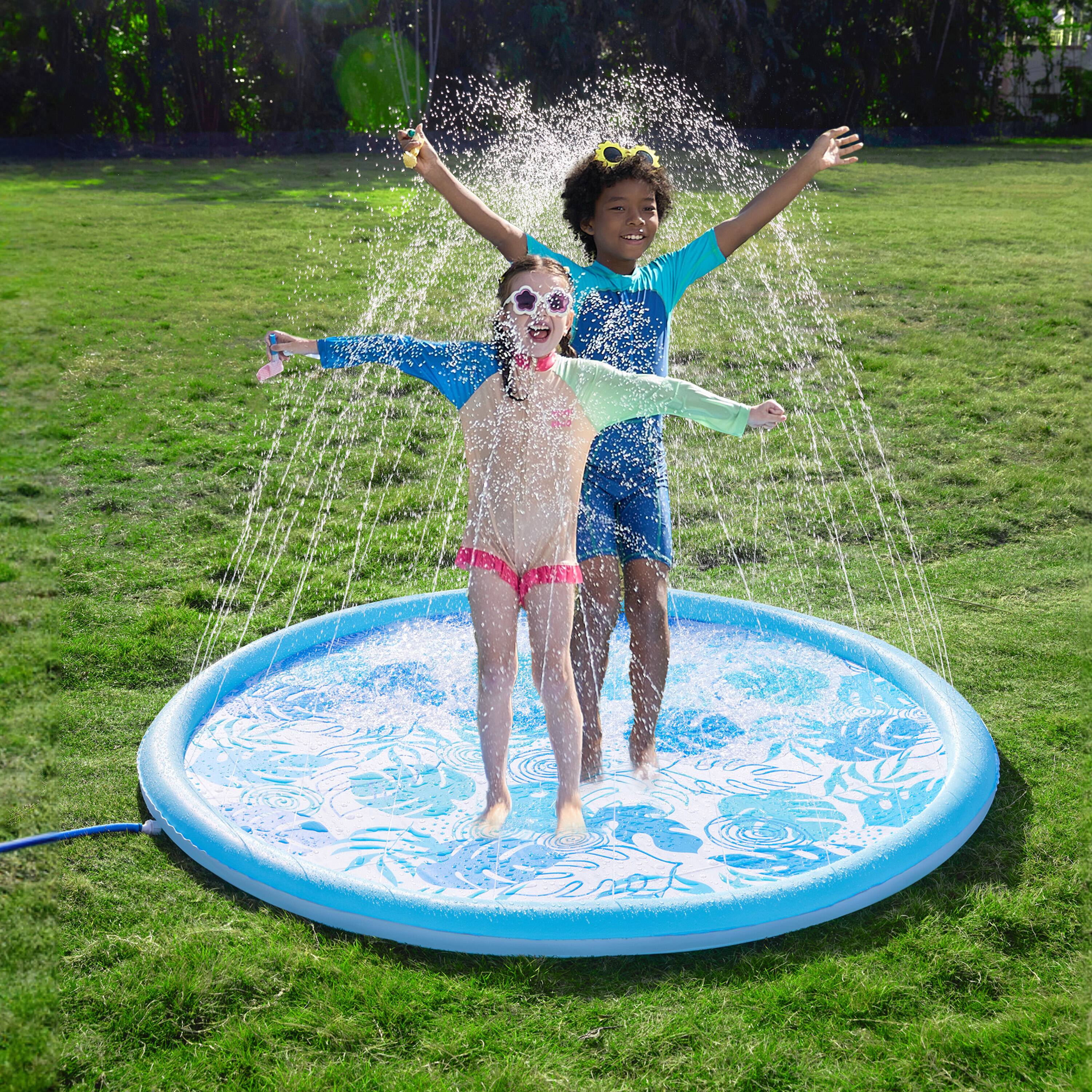Front. Joyfy - 72" Non-Slip Splash Pad Sprinkler Outdoor Water Play Mat for Kids, Toddlers & Dogs Durable Backyard Pool Party Toy Blue.