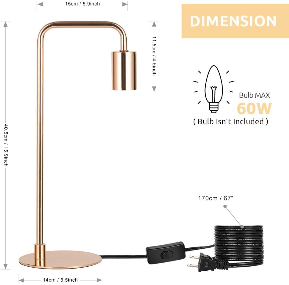 15cm / 5.9inch  
11.5cm / 4.5inch  
DIMENSION  
40.5cm / 15.9inch  
Bulb MAX 60W (Bulb isn't included)  
170cm / 67"  
14cm / 5.5inch