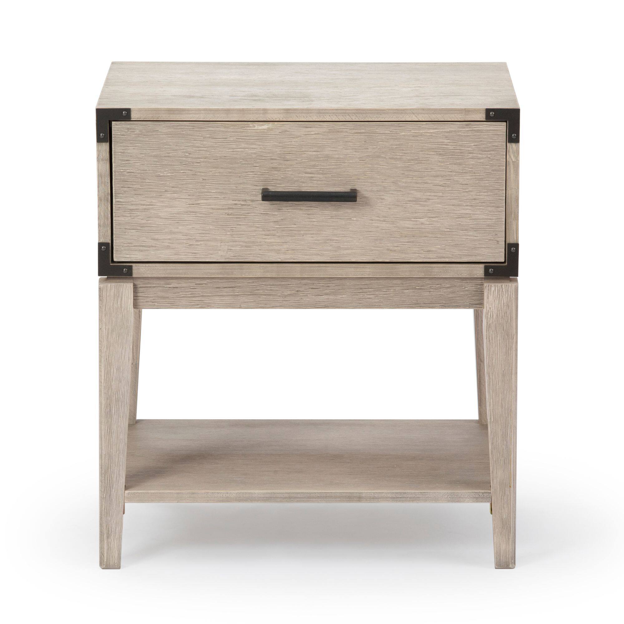 Alt View 2. Plank+Beam - Contempo Nightstand with 1 Drawer, Seashell Wirebrush - Seashell Wirebrush.