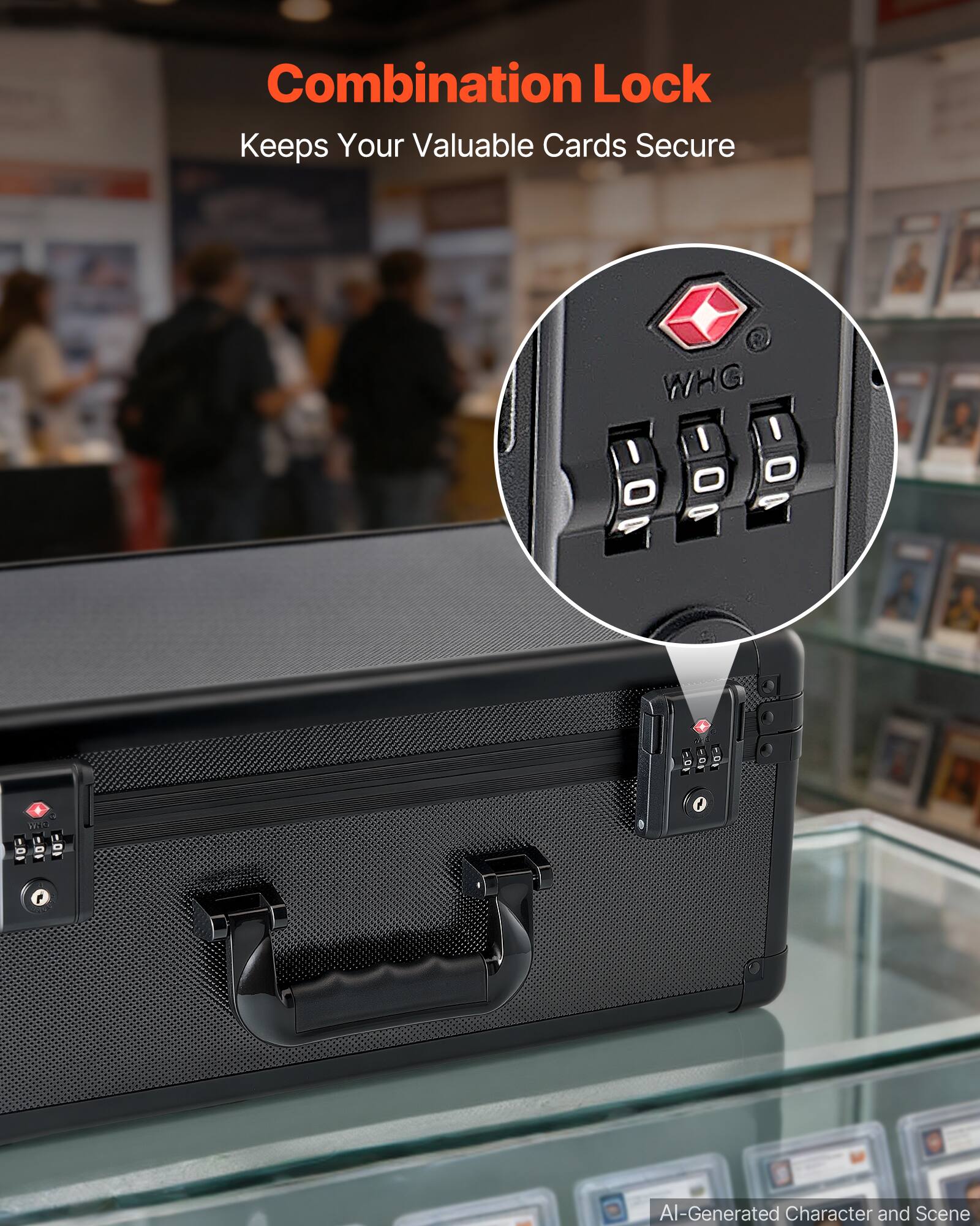 Combination Lock Keeps Your Valuable Cards Secure

WHG I I I 0 T12 9 & D D 0 D

AI-Generated Character and Scene
