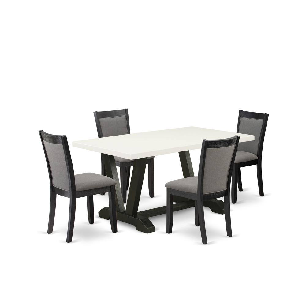 Alt View 4. East West Furniture - V626MZ650-5 5 Piece Dining Set - Linen White Table with 4 Dark Gotham Grey Linen Fabric dinning chairs - Wire Brushed - Multi-Color.