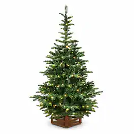 RYHNUYNE - 7FT Pre-Lit Christmas Tree, 400 Warm White LED Lights 941 PE+PVC Tips Realistic Layered Look Unique Wooden Base - Green
