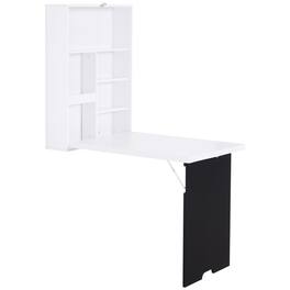 Homcom - Wall Mounted Foldable Desk with a Blackboard, Fold Out Convertible Floating Desk with Shelves - White and Black