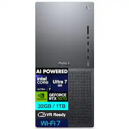 Dell - Tower Plus EBT2250 Desktop (Intel Ultra 7-265, 32GB DDR5, 1TB SSD, GeForce RTX 5070, Win 11 Home) w/USB Hub - Black