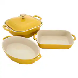 Staub - Ceramic 4-pc Baking Pans Set, Casserole Dish with Lid, Brownie Pan - Citron
