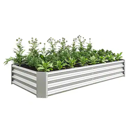 Front. PAIHOME - Heavy Duty Metal Raised Garden Bed, 6x3x1 FT Rectangle Outdoor Planter Box for Growing Vegetables Flowers Succulents - Silver.
