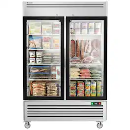 Coolski - 54 in. 47.5 cu. ft. 2-Glass Door Commercial Reach In Display Upright Freezer - Stainless Steel