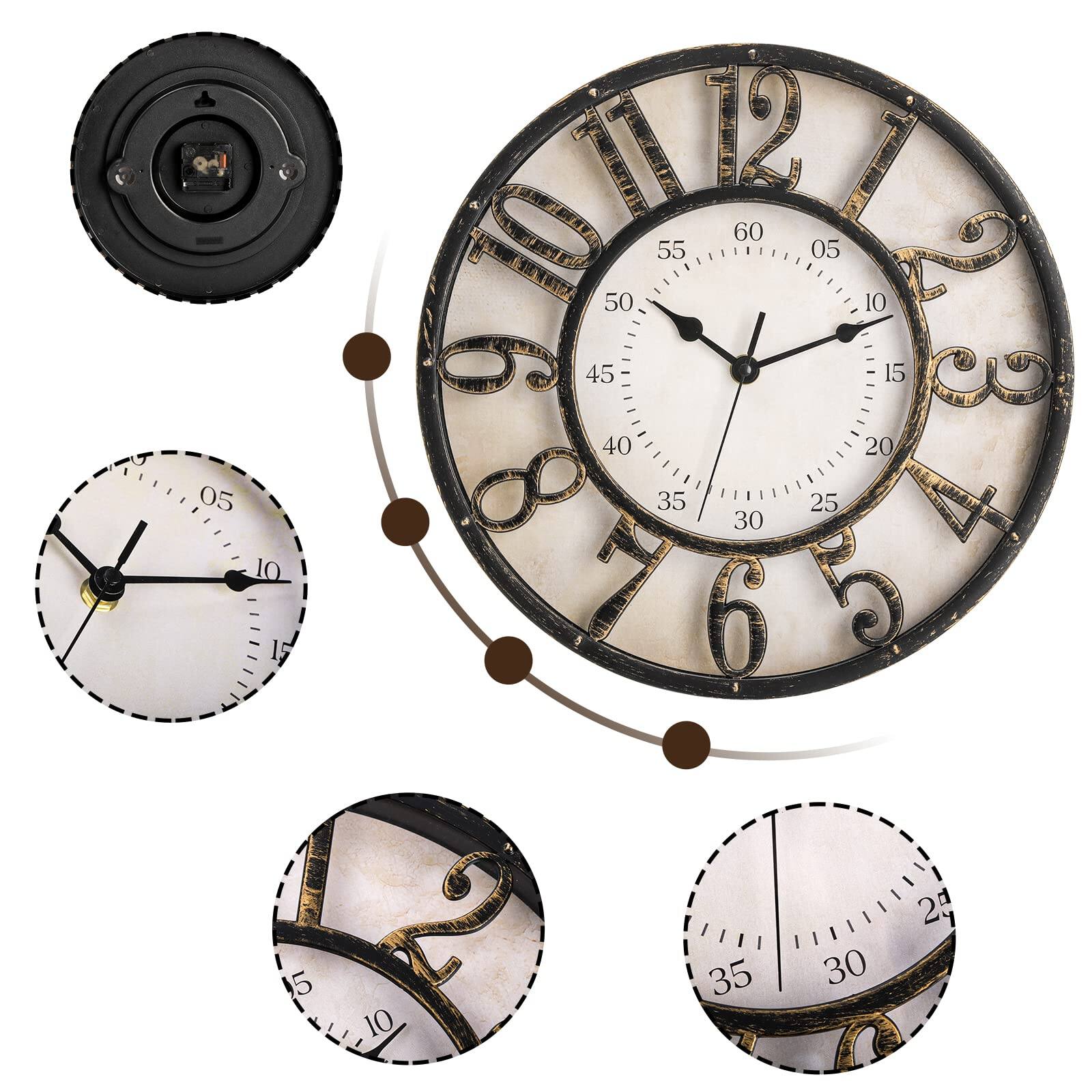 Left. Dazzed Corner - 12 Inch Wall Clock, Silent Non-Ticking Battery Operated Decorative Wall Clock - Gold.