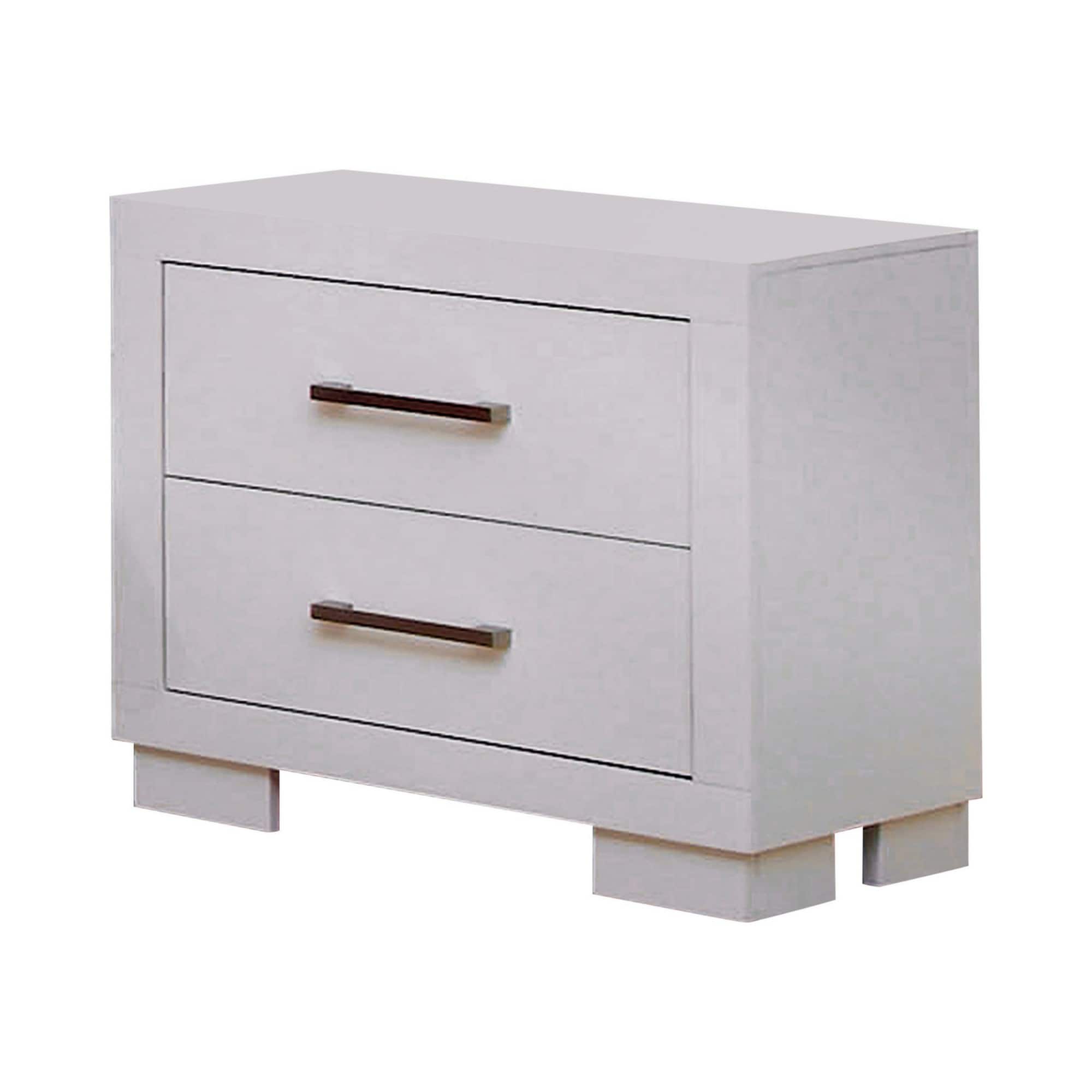 Manhattan Lane - Bela 26 Inch 2 Drawer Nightstand, Felt Lined, Handles, Crisp - White, Nickel Silver