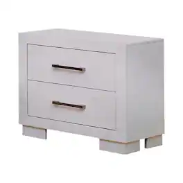 Manhattan Lane - Bela 26 Inch 2 Drawer Nightstand, Felt Lined, Handles, Crisp - White, Nickel Silver