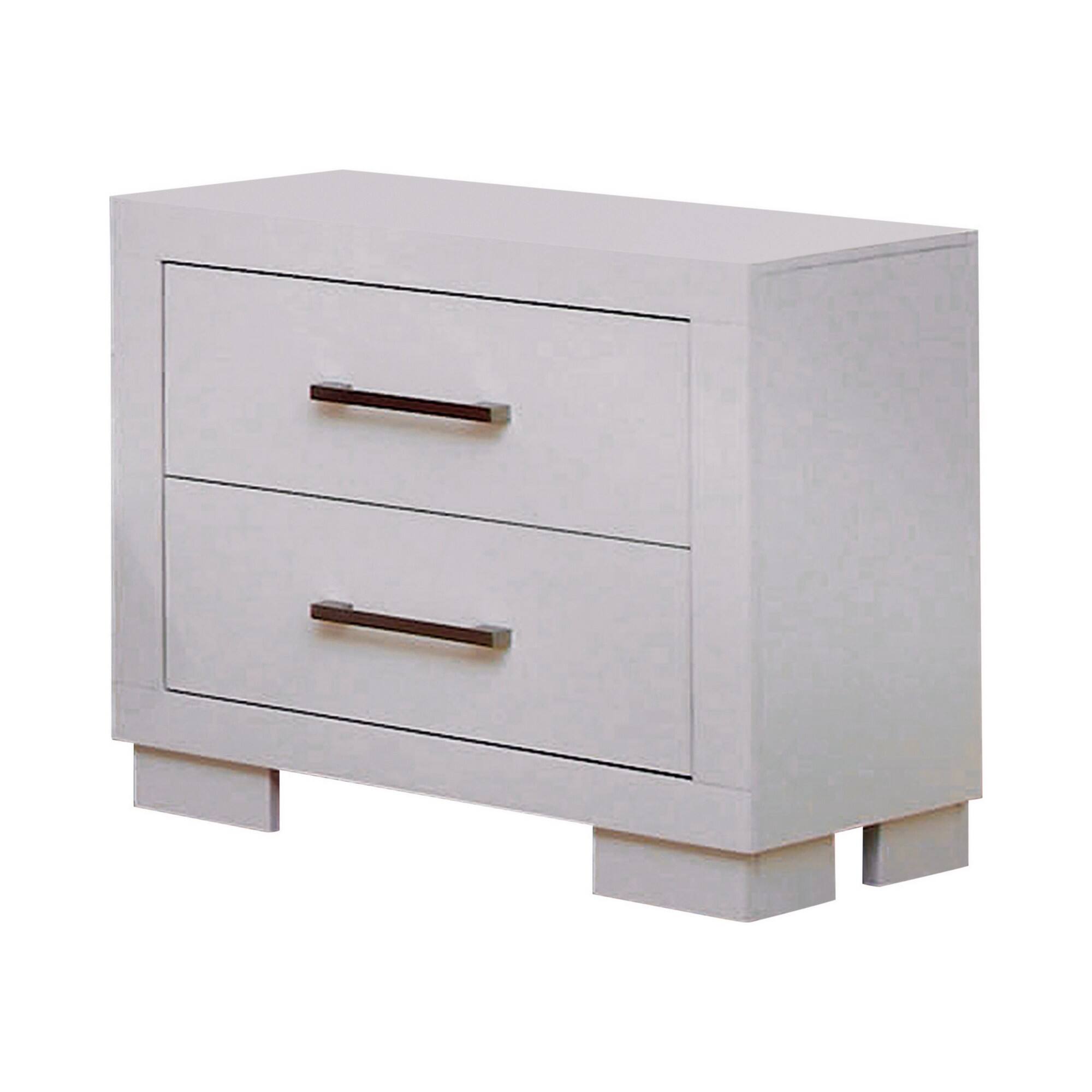 Front. Manhattan Lane - Bela 26 Inch 2 Drawer Nightstand, Felt Lined,  Handles, Crisp - White, Nickel Silver.