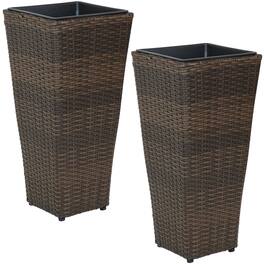 Sunnydaze - 24 in Polyrattan Tall Square Planter - Set of 2 - Brown