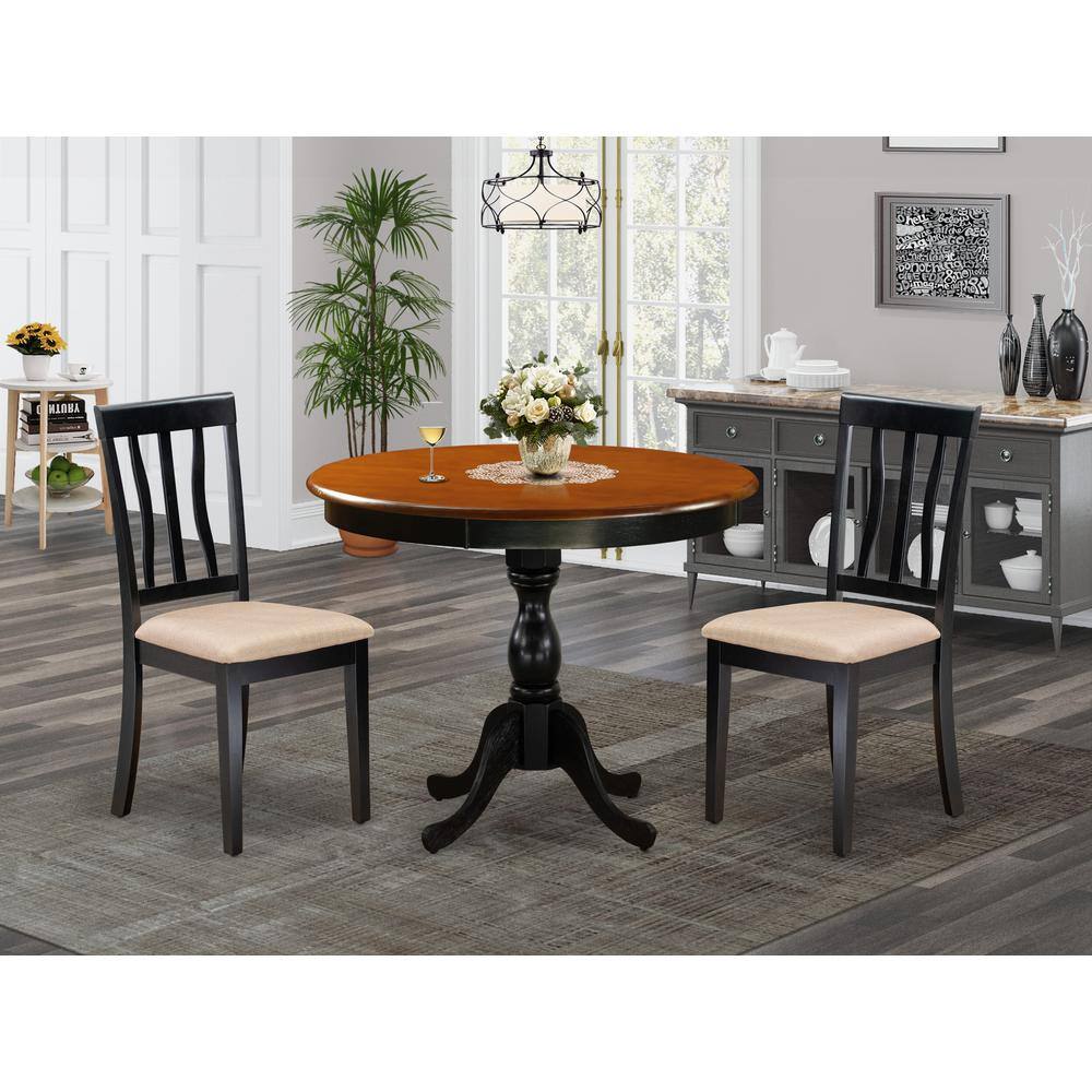 Angle. East West Furniture - East West Furniture 3-Pc Mid Century Table Set Contains a Dining Room Table and 2 Linen Fabric Mid Century Dining - Multi-Color.