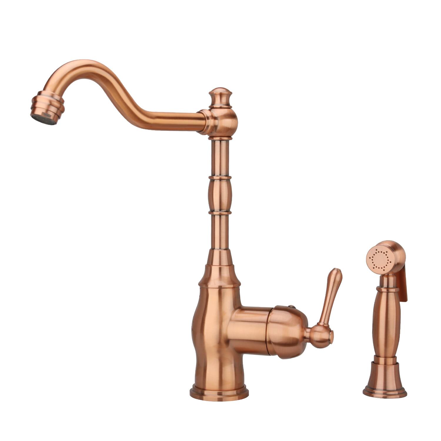 Alt View 7. Akicon - Akicon Solid Brass One-Handle 360° Swivel Widespread Kitchen Faucet with Side Spray in Copper - Copper.