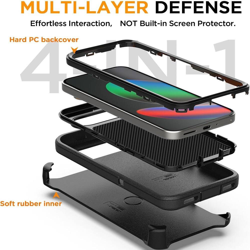 MULTI-LAYER DEFENSE  
Effortless Interaction, NOT Built-in Screen Protector.  

Hard PC backcover  
Soft rubber inner