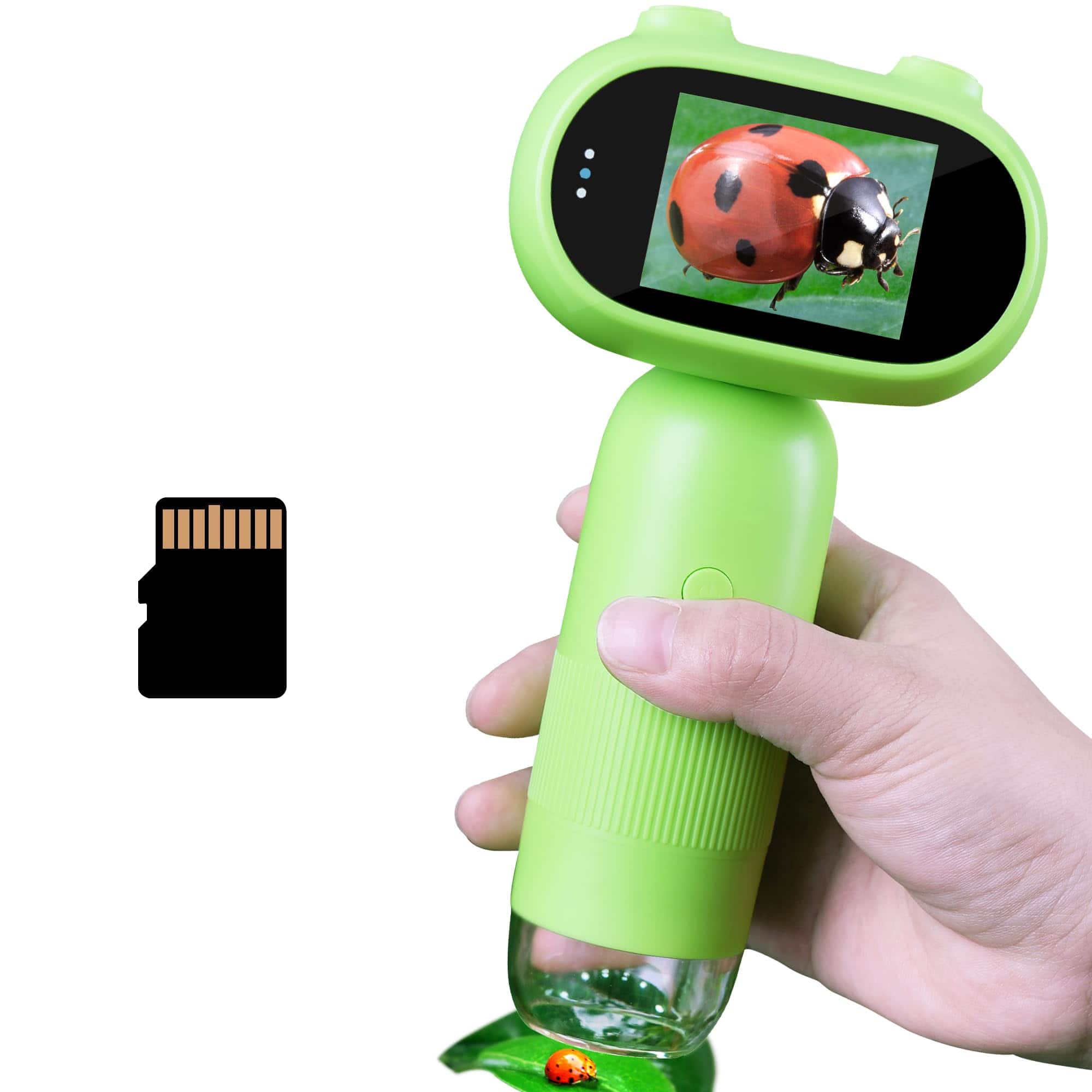 1818 - Handheld Microscope for Kids, 500-1000X Pocket Miniscope Educational Science Toys, 2'' IPS Screen Portable Handheld Digi - Green