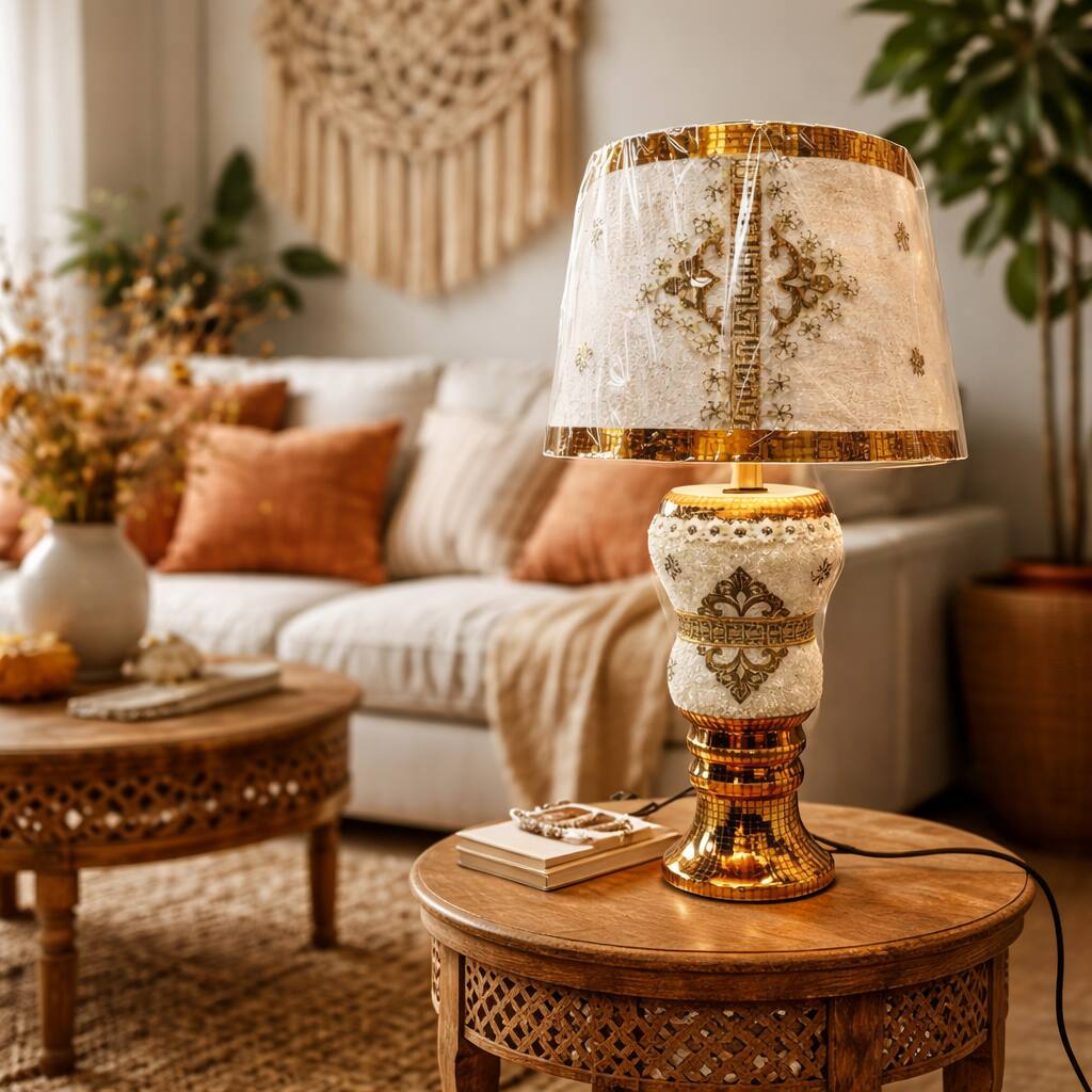 Front. FC Design - 20.5"H White & Gold Embellished Vase w/ Ornate Palace Shade Table Lamp.