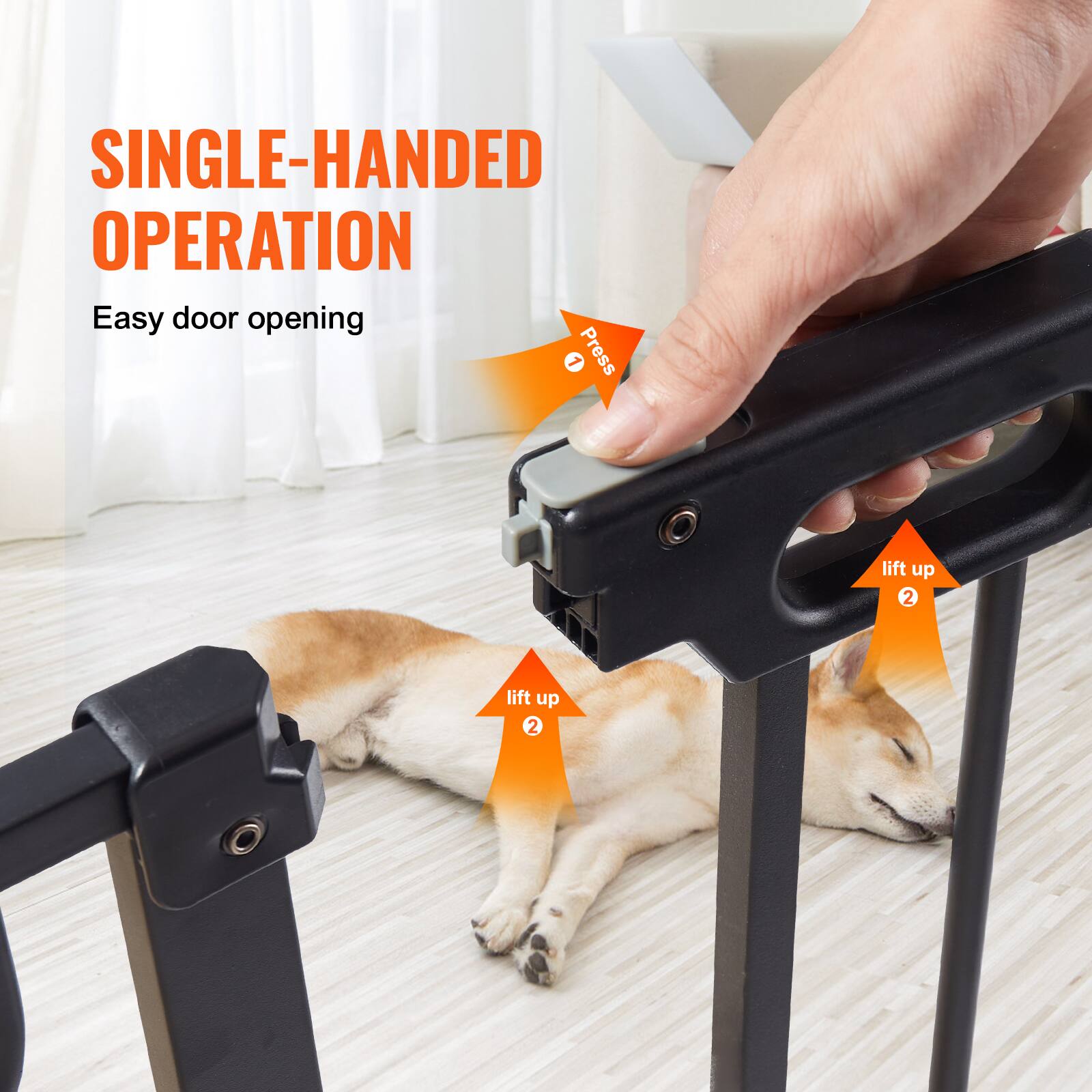 SINGLE-HANDED OPERATION
Easy door opening
1. Press
2. Lift up