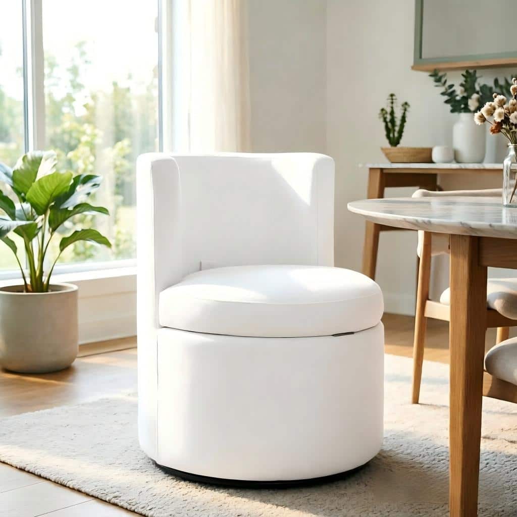 KERDOM - 1x Mid Back Barrel Dining Chair With Hidden Storage, Linen Upholstered Slipper Chair Swivel Accent Chair, Fully Assembly - White price history on PriceWatchPro