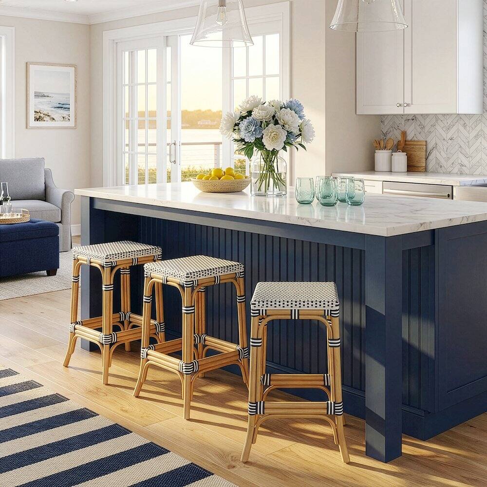 Alt View 3. Butler Specialty - Laguna 24.5 in. Seat Height Rattan Counter Stool - White And Navy.