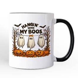 OrnamentallyYou - Hanging with My Boos Ghost Mug, Funny Halloween Spooky Season Gift - White