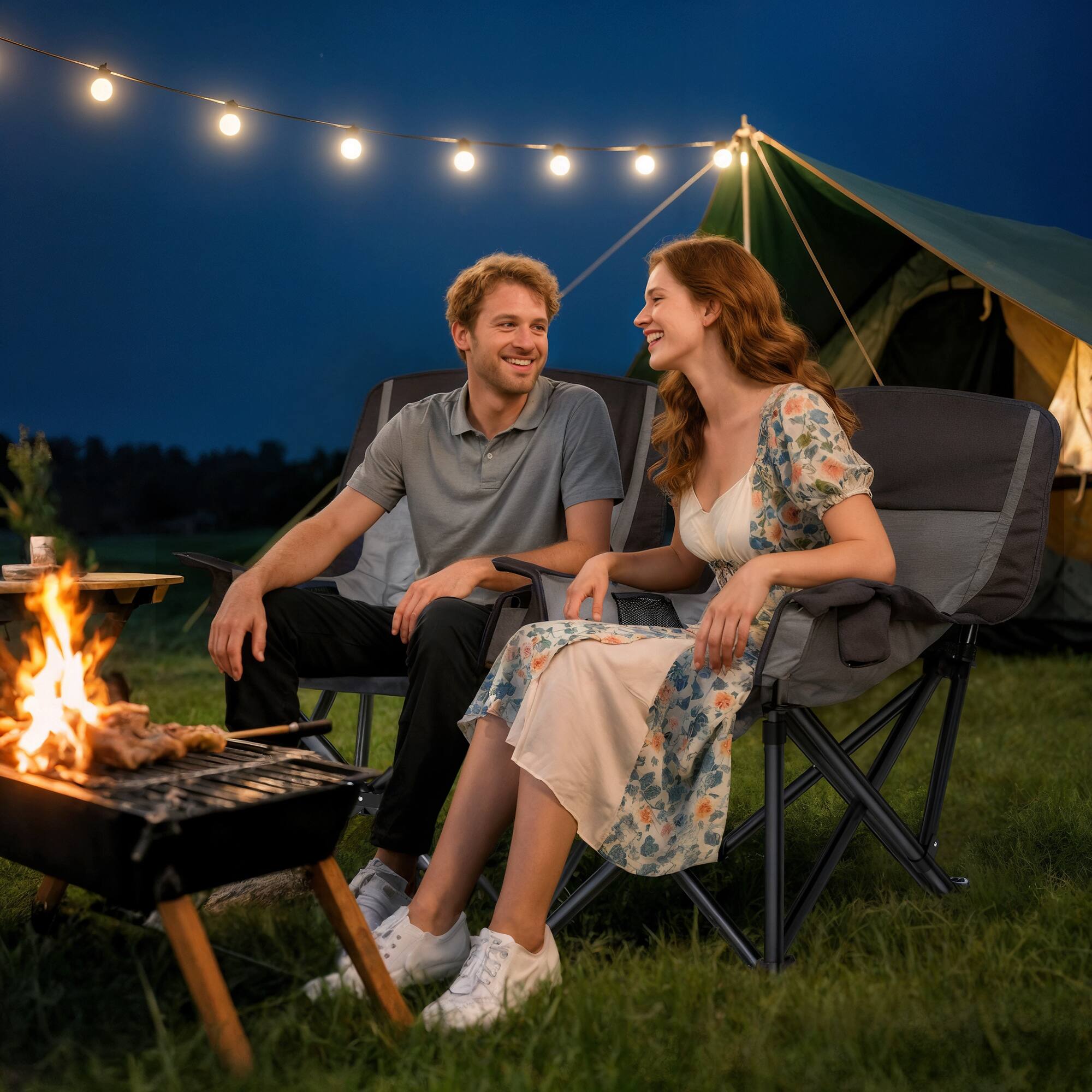 Alt View 8. Outsunny - Chair for Adults, Portable Folding Camping Chair with Side Pockets, Cup Holders, Carry Bag - Gray.