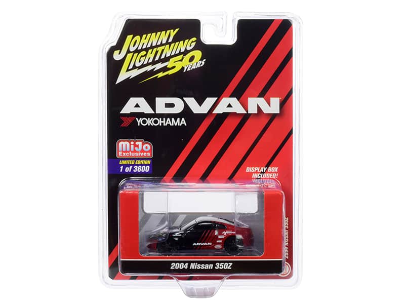 2004 Nissan 350Z ADVAN Yokohama 1/64 Diecast Johnny Lightning 50th Anniversary Limited Edition 3600 pcs Worldwide - Black and Red