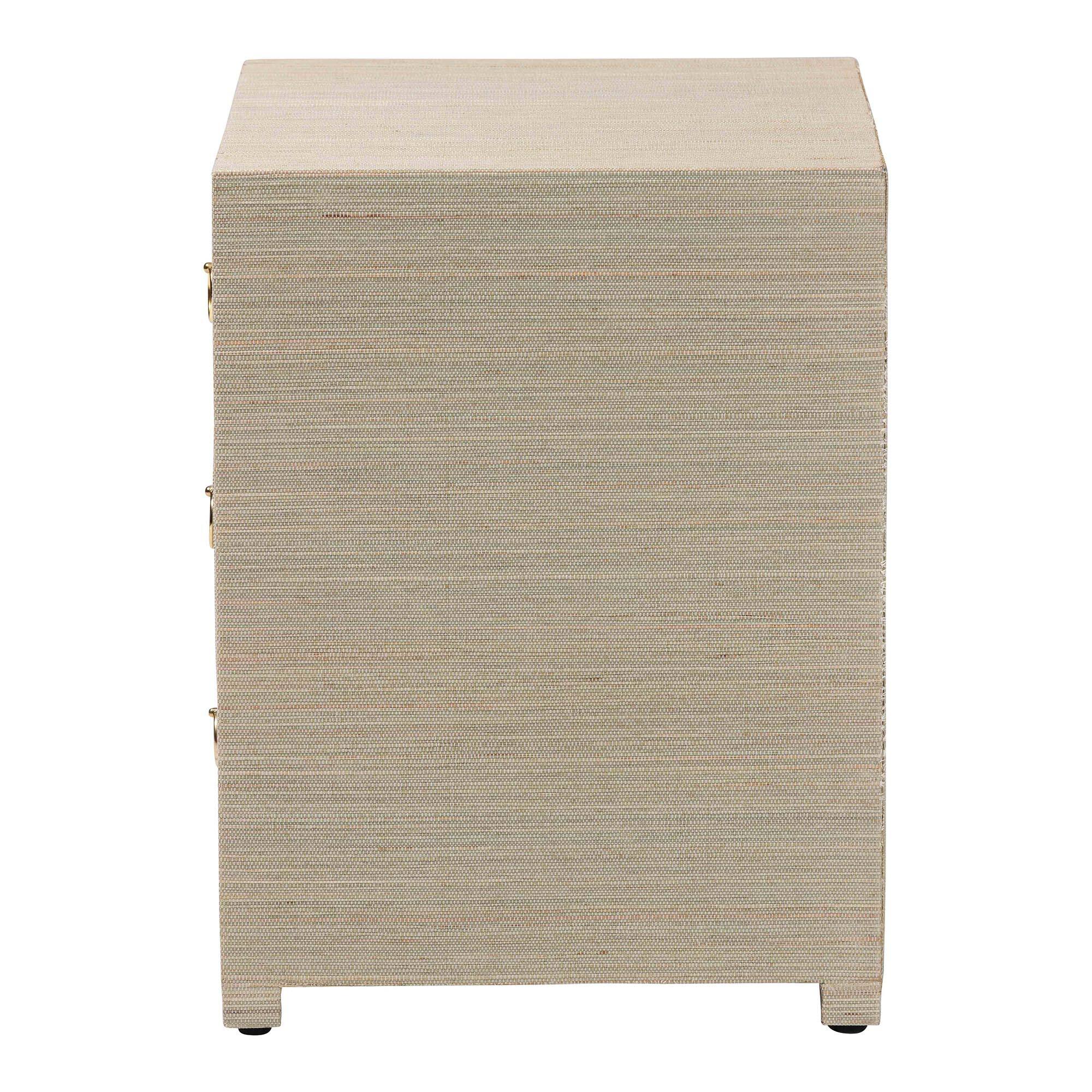 Back. bali & pari - Quinn Bohemian Woven Natural Grasscloth 3-Drawer Nightstand - Natural/Gold.