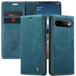 Dteck - Leather Wallet Case for Google Pixel 11 Pro/11 Card Slots Flip Kickstand Magnetic Closure Full Body Shockproof Cover - Blue