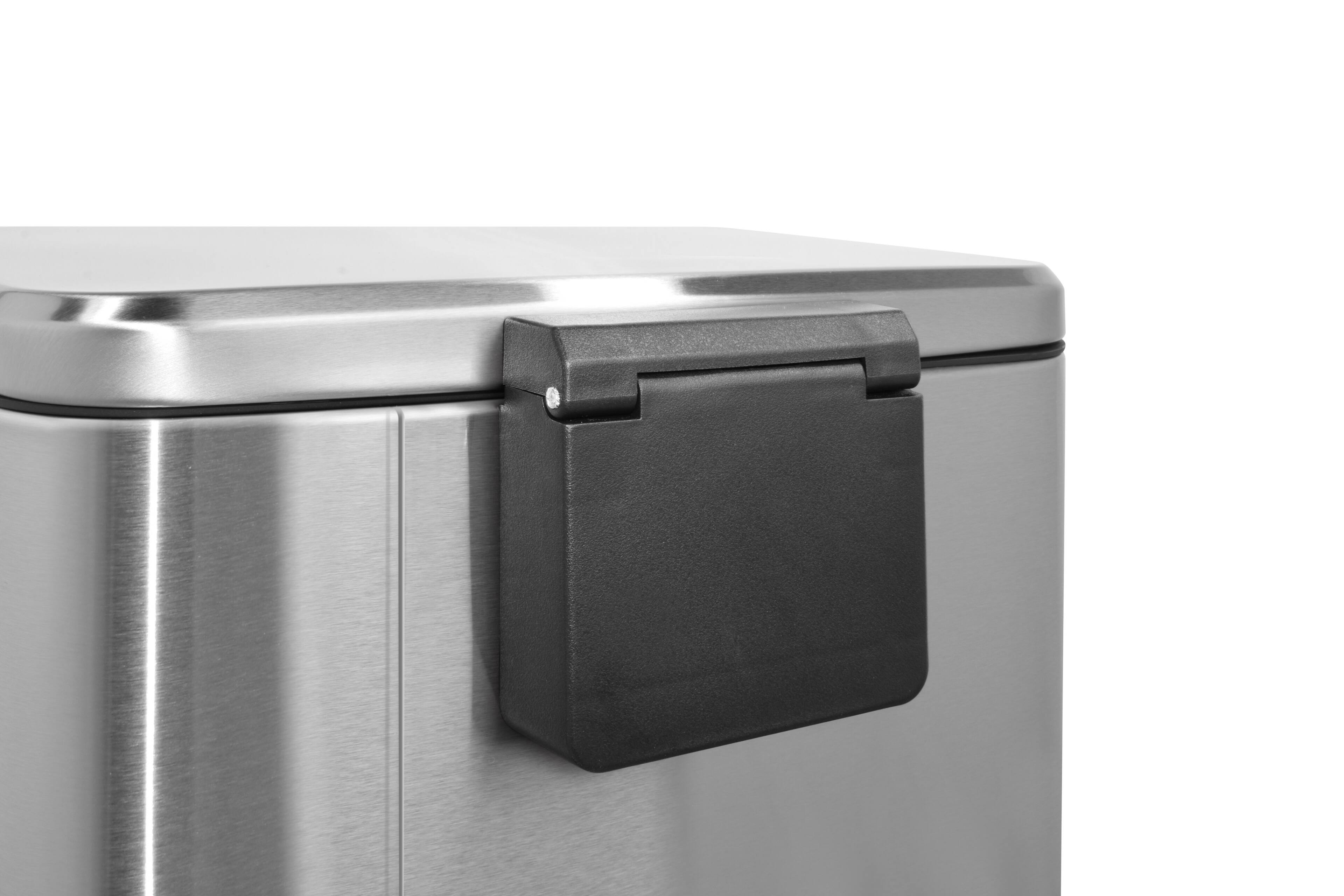 Left. Innovaze - 8 Gal./30 Liter and 1.3 Gal./5 Liter  Rectangular Stainless Steel Step-on Trash Can Set - Silver.