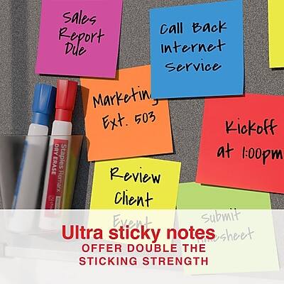 - Sales Report Due
- Call Back Internet Service
- Marketing Ext. 503
- Kickoff at 1:00pm
- Review Client
- Event submit
- Ultra sticky notes
- Offer Double the Sticking Strength