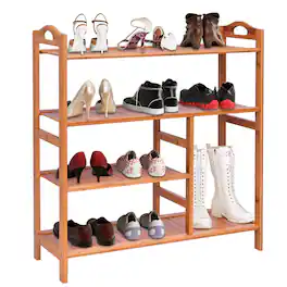 Gymax - 4 Tier Multifunction Bamboo Shoe Rack Boot Tower Shelf Storage Organizer Stand - Wood color