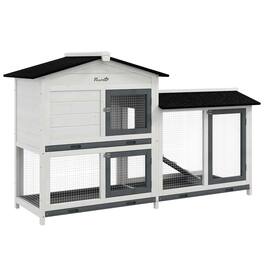 Pawhut - 62" Rabbit Hutch, Wooden, Guinea Pig Cage, Small Animal Enclosure with Run Area, Removable Tray, Asphalt Roof
