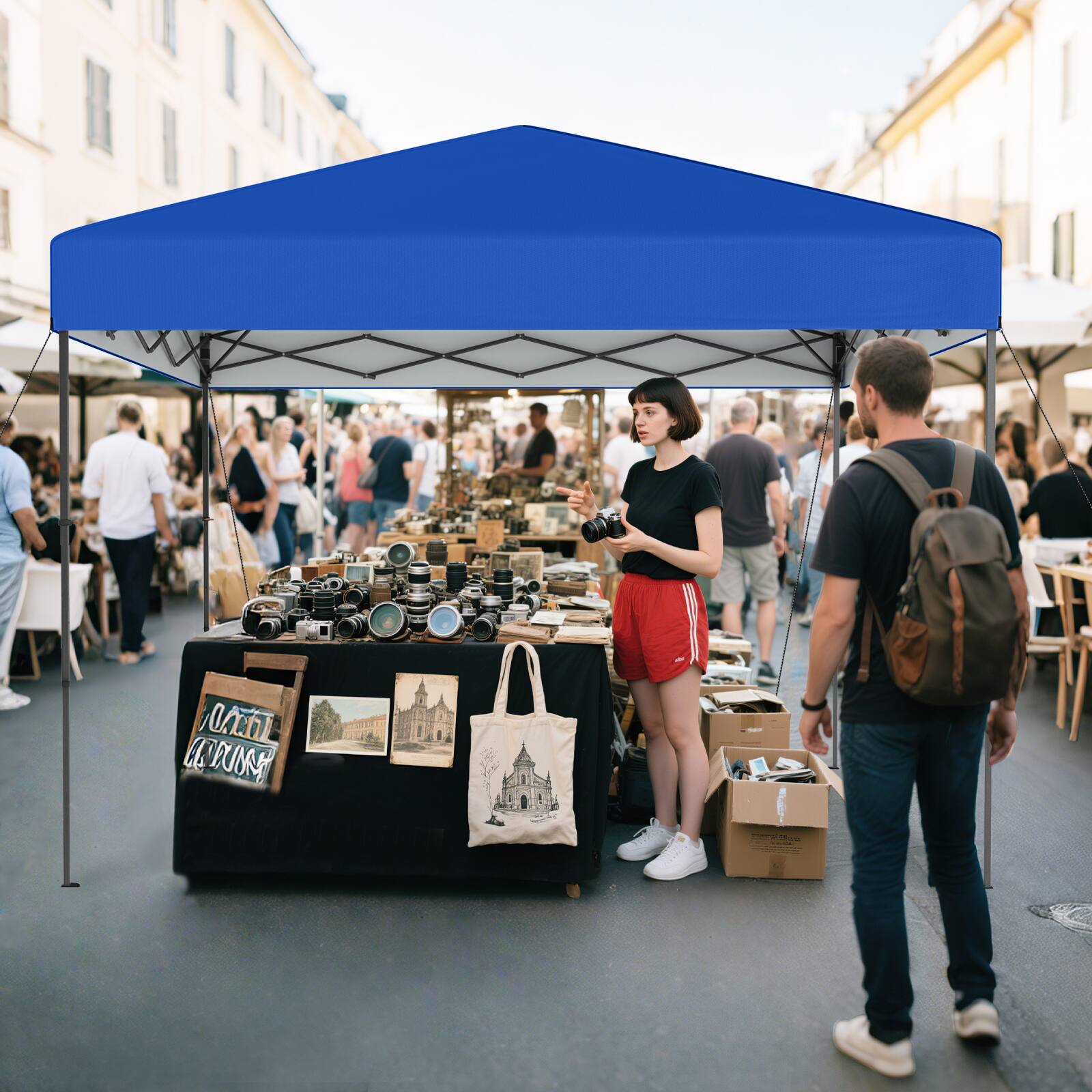 Alt View 3. Gymax - Gymax 10 X 10 FT Pop up Canopy Tent w/ Portable Carrying Bag 8 Stakes 4 Wind Ropes Blue - Blue.