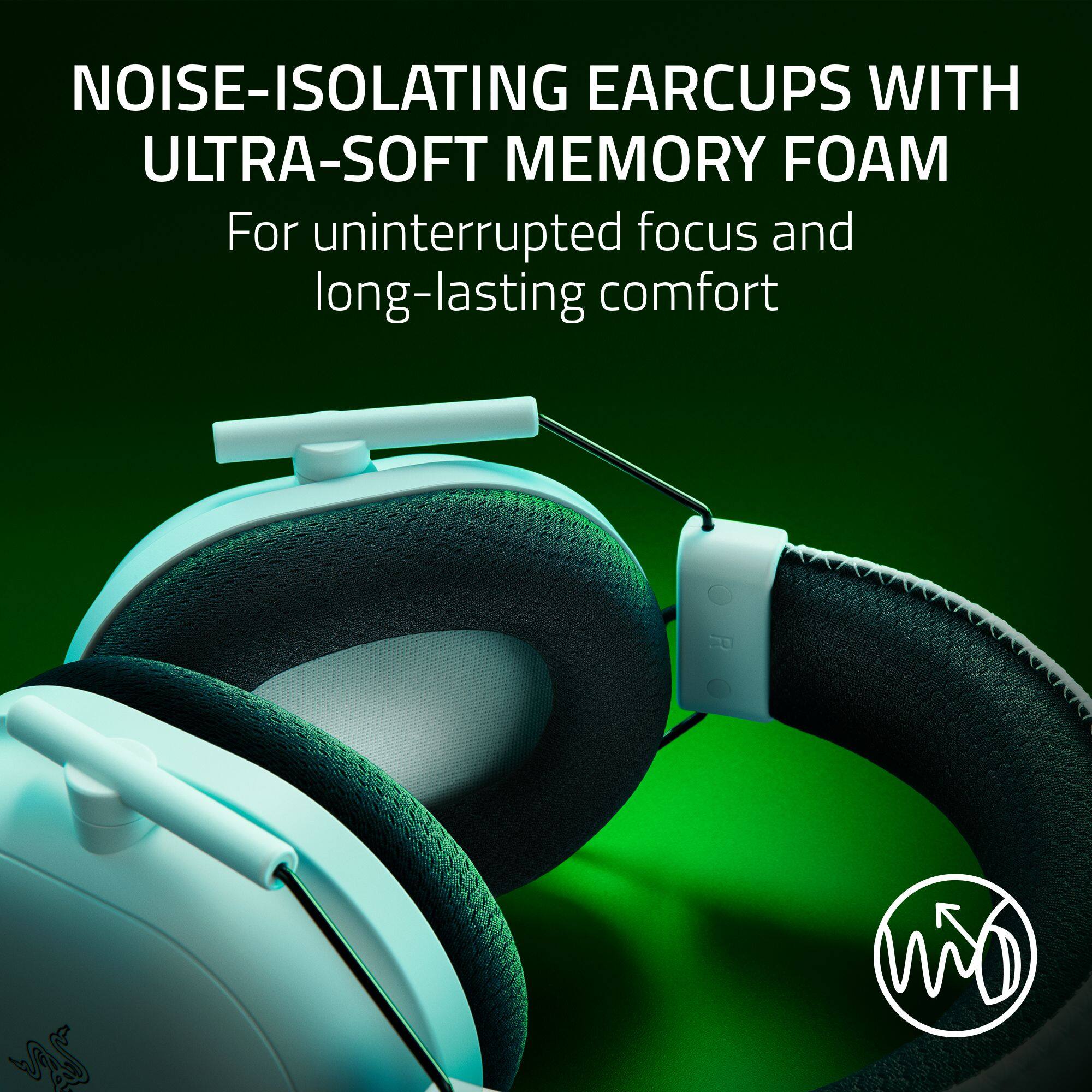 NOISE-ISOLATING EARCUPS WITH ULTRA-SOFT MEMORY FOAM For uninterrupted focus and long-lasting comfort.