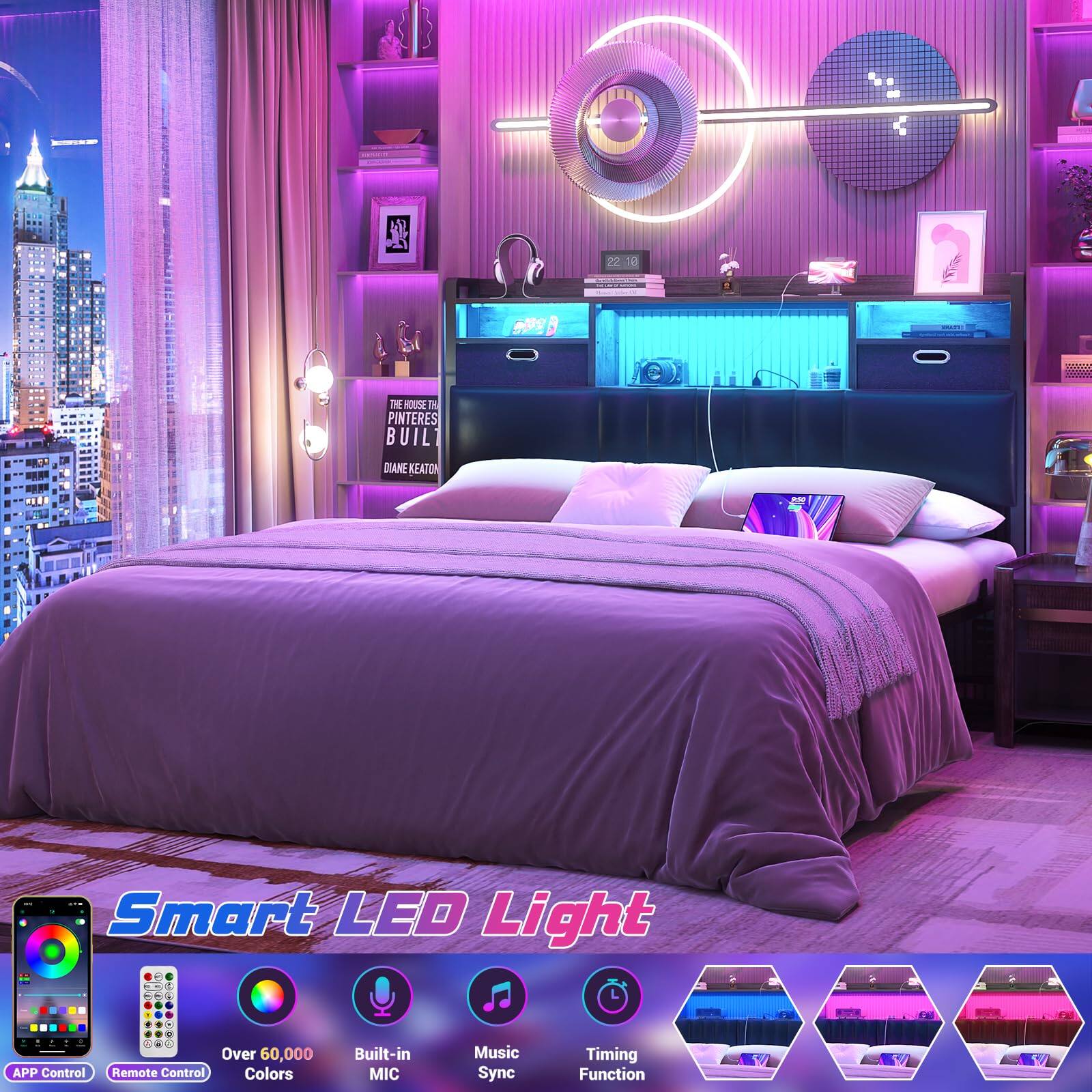 22 10 S 3 THE S TH PINTERES BUIL DTANE KEATON P Smart LED Light Over 60,000 APP Control Remote Control Colors Built-in MIC Music Sync Timing Function