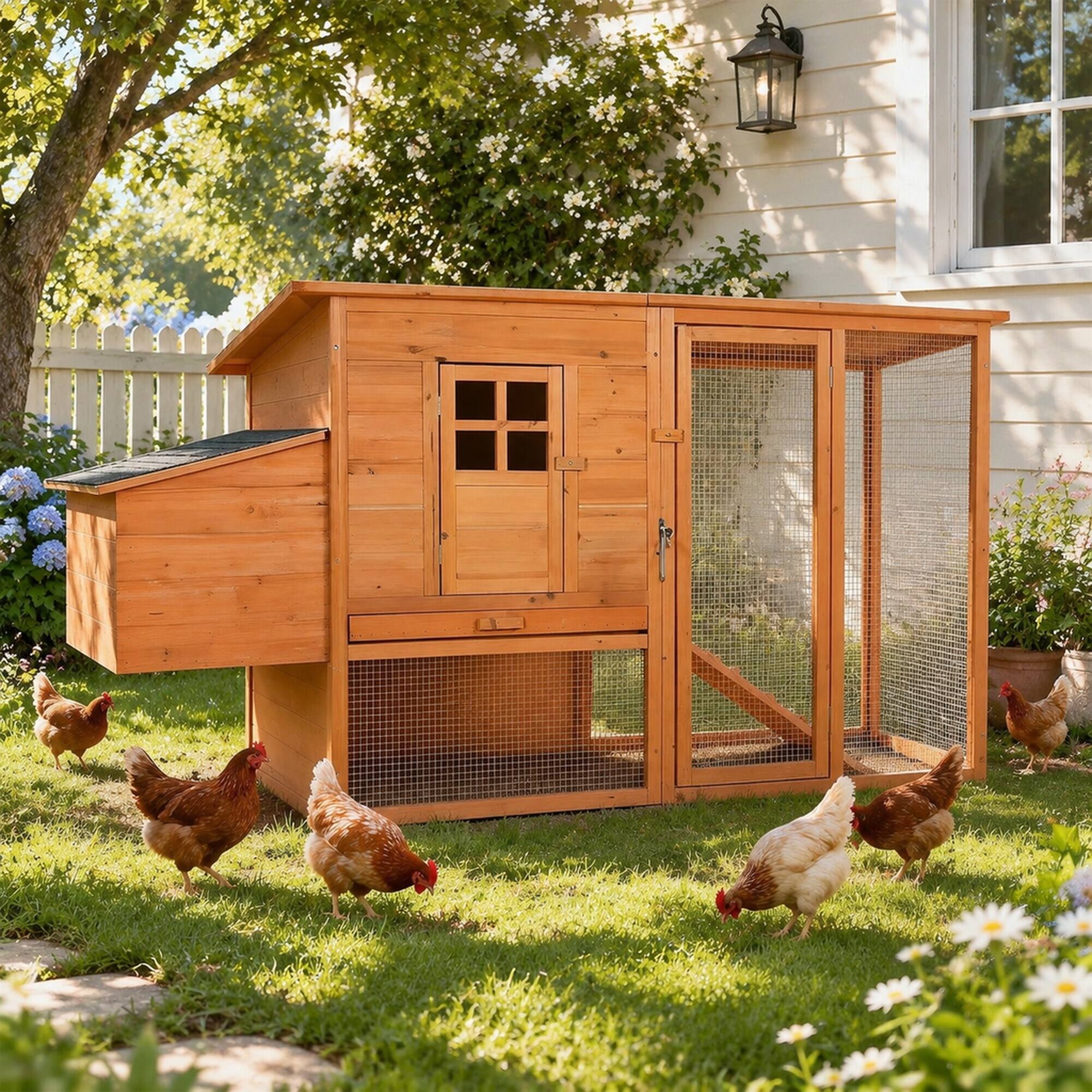 RYHNUYNE 76 in Wooden Chicken Coop, Fir Wood Hen House, Removable Tray ...