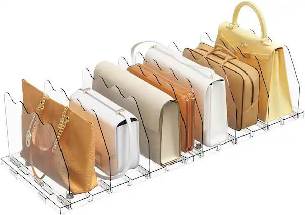 Front. Wikistore - MaseiKar Adjustable Shelf Divider for Closet, Clear Purse & Handbag Organizers - White.
