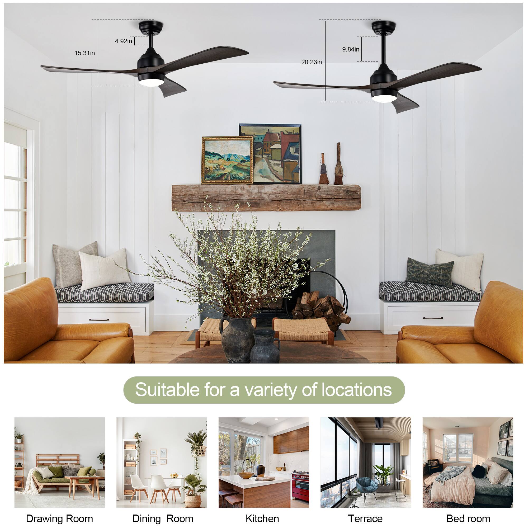 15.31in x 4.92in  
20.23in x 9.84in  

Suitable for a variety of locations  

Drawing Room  
Dining Room  
Kitchen  
Terrace  
Bedroom