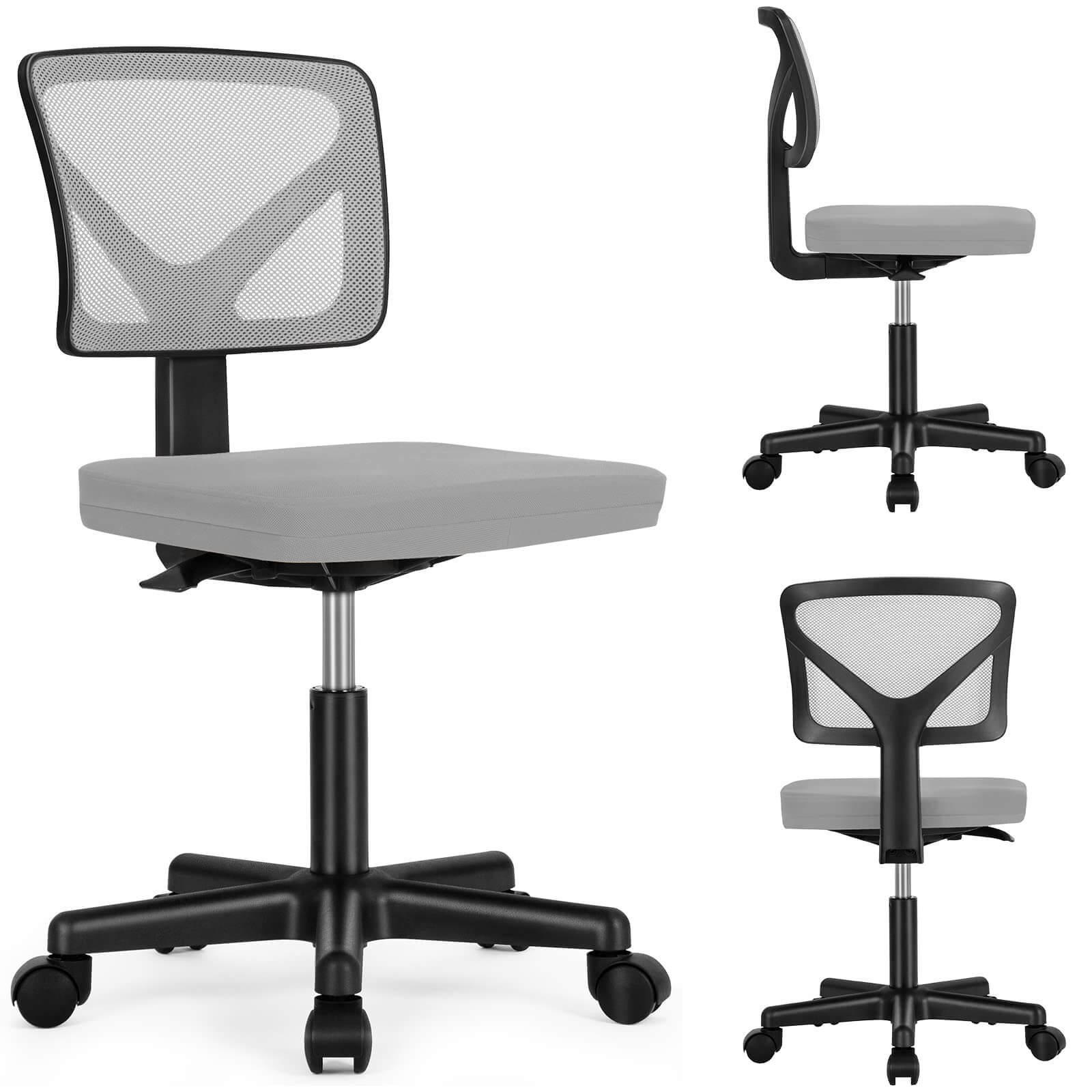 Back. Bestier - Ergonomic Low-Back Mesh Armless Office Chair, Adjustable Swivel Rolling Computer Chair Home Office Desk Chair - Gray.