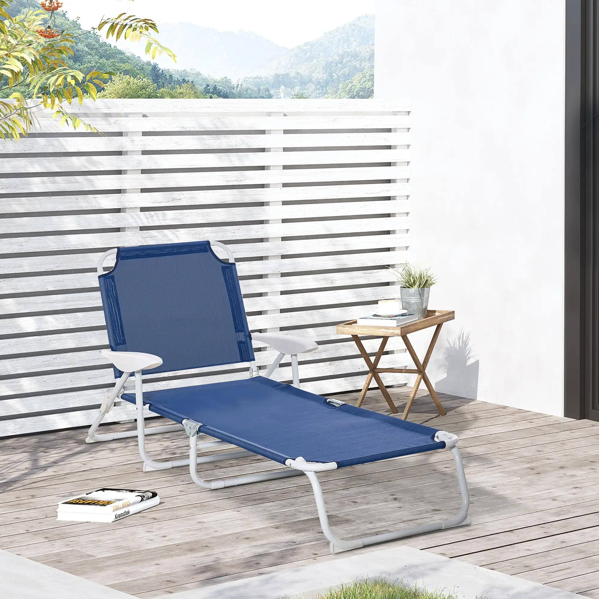 Left. Resenkos - Resenkos Folding Lounge Chair, Portable Outdoor Chaise Lounge, Sun Tanning Chair With 4-Position Reclining Back, Blue - Blue.