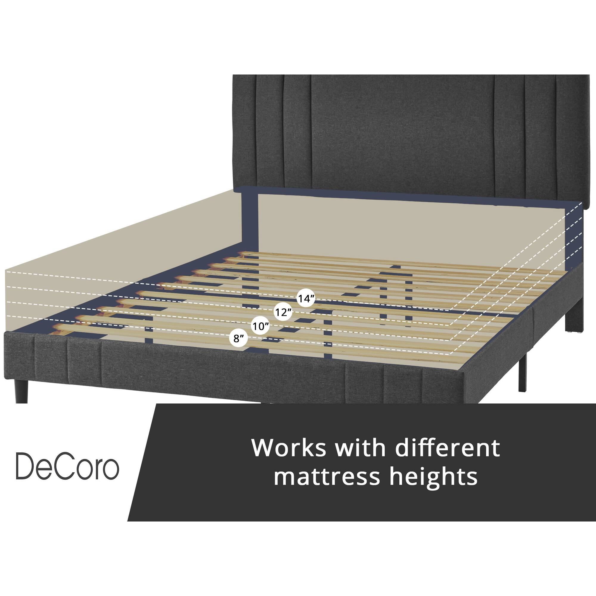 DeCoro  
Works with different mattress heights  
8" 10" 12" 14"